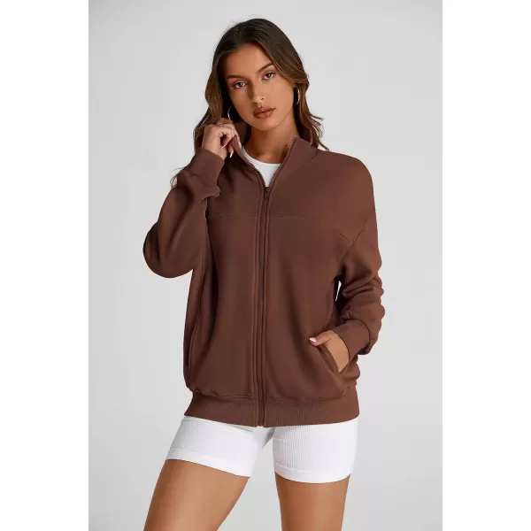 PRETTYGARDEN Womens 2024 Fall Fashion Full Zip Up Sweatshirt Long Sleeve Loose Fit Trendy Casual Jacket with PocketsBrown