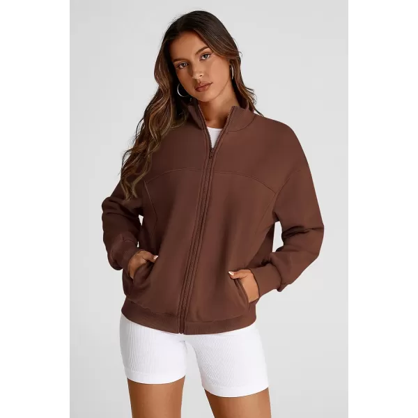 PRETTYGARDEN Womens 2024 Fall Fashion Full Zip Up Sweatshirt Long Sleeve Loose Fit Trendy Casual Jacket with PocketsBrown