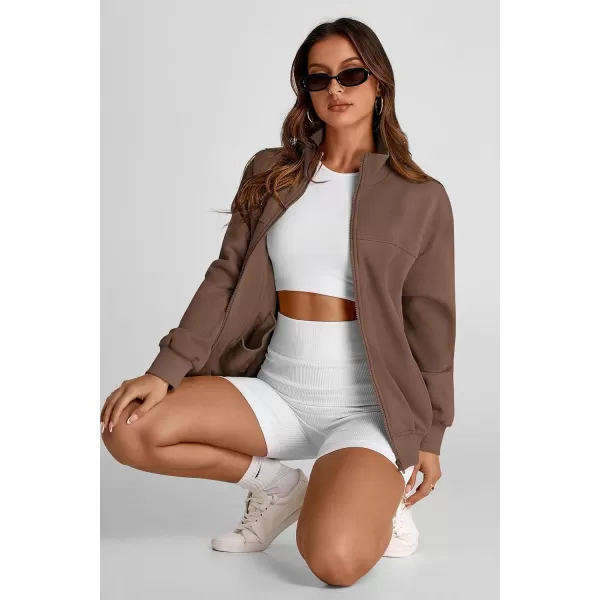 PRETTYGARDEN Womens 2024 Fall Fashion Full Zip Up Sweatshirt Long Sleeve Loose Fit Trendy Casual Jacket with PocketsCoffee