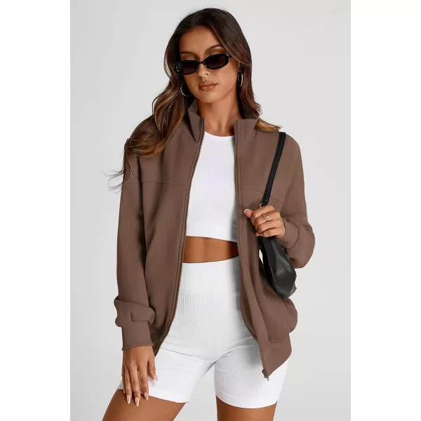 PRETTYGARDEN Womens 2024 Fall Fashion Full Zip Up Sweatshirt Long Sleeve Loose Fit Trendy Casual Jacket with PocketsCoffee
