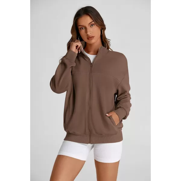 PRETTYGARDEN Womens 2024 Fall Fashion Full Zip Up Sweatshirt Long Sleeve Loose Fit Trendy Casual Jacket with PocketsCoffee