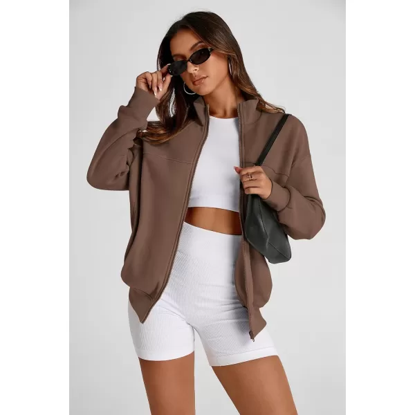 PRETTYGARDEN Womens 2024 Fall Fashion Full Zip Up Sweatshirt Long Sleeve Loose Fit Trendy Casual Jacket with PocketsCoffee
