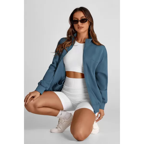 PRETTYGARDEN Womens 2024 Fall Fashion Full Zip Up Sweatshirt Long Sleeve Loose Fit Trendy Casual Jacket with PocketsDark Blue