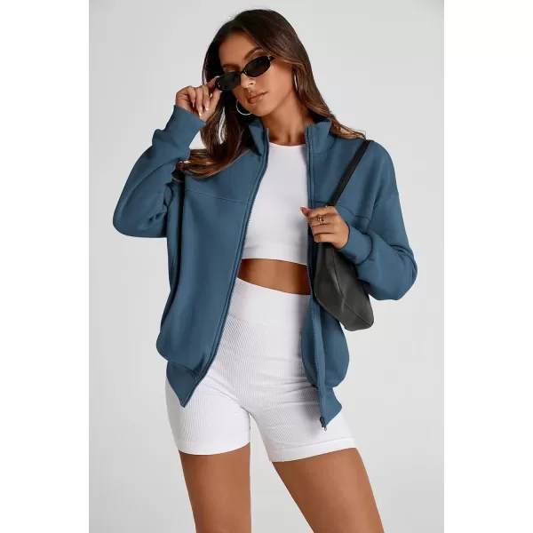 PRETTYGARDEN Womens 2024 Fall Fashion Full Zip Up Sweatshirt Long Sleeve Loose Fit Trendy Casual Jacket with PocketsDark Blue