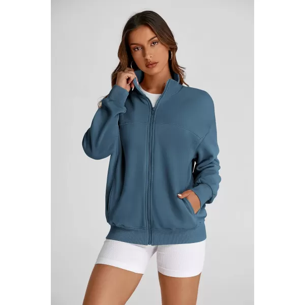 PRETTYGARDEN Womens 2024 Fall Fashion Full Zip Up Sweatshirt Long Sleeve Loose Fit Trendy Casual Jacket with PocketsDark Blue