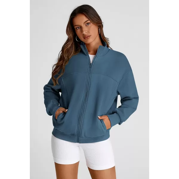 PRETTYGARDEN Womens 2024 Fall Fashion Full Zip Up Sweatshirt Long Sleeve Loose Fit Trendy Casual Jacket with PocketsDark Blue