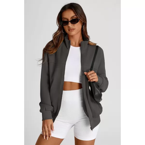 PRETTYGARDEN Womens 2024 Fall Fashion Full Zip Up Sweatshirt Long Sleeve Loose Fit Trendy Casual Jacket with PocketsDark Grey