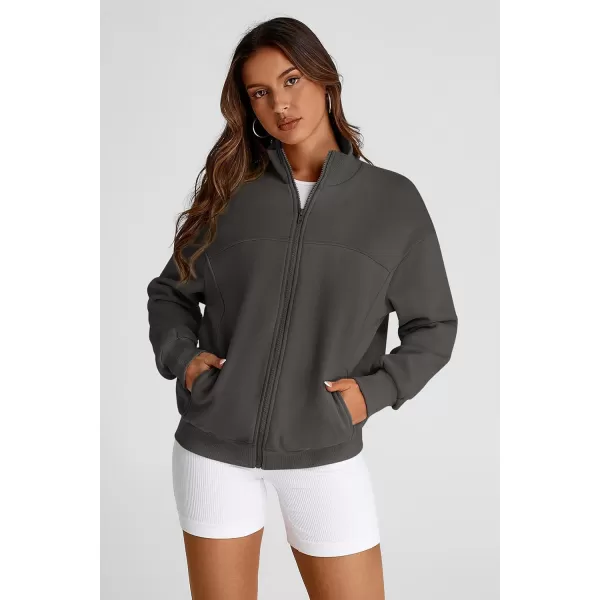 PRETTYGARDEN Womens 2024 Fall Fashion Full Zip Up Sweatshirt Long Sleeve Loose Fit Trendy Casual Jacket with PocketsDark Grey