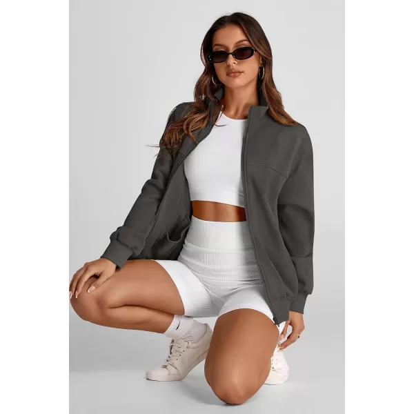 PRETTYGARDEN Womens 2024 Fall Fashion Full Zip Up Sweatshirt Long Sleeve Loose Fit Trendy Casual Jacket with PocketsDark Grey