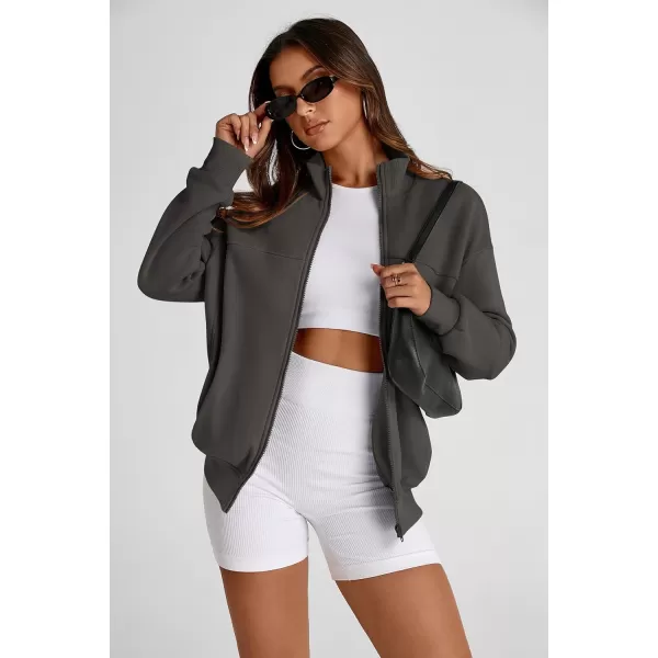 PRETTYGARDEN Womens 2024 Fall Fashion Full Zip Up Sweatshirt Long Sleeve Loose Fit Trendy Casual Jacket with PocketsDark Grey