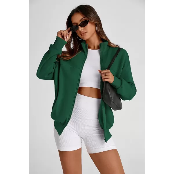PRETTYGARDEN Womens 2024 Fall Fashion Full Zip Up Sweatshirt Long Sleeve Loose Fit Trendy Casual Jacket with PocketsGreen