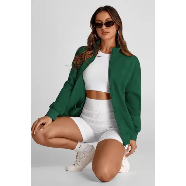 PRETTYGARDEN Womens 2024 Fall Fashion Full Zip Up Sweatshirt Long Sleeve Loose Fit Trendy Casual Jacket with PocketsGreen