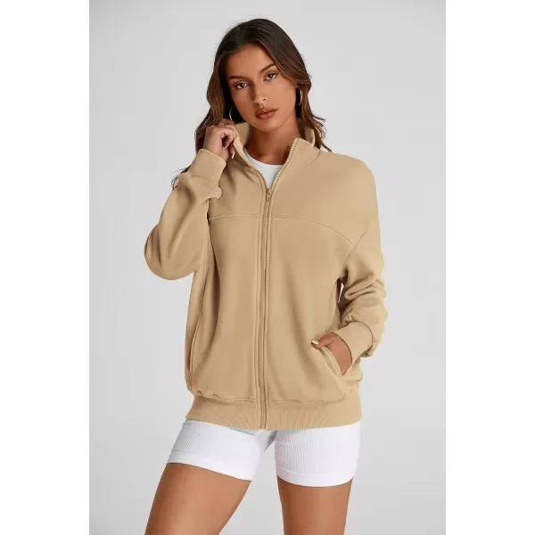 PRETTYGARDEN Womens 2024 Fall Fashion Full Zip Up Sweatshirt Long Sleeve Loose Fit Trendy Casual Jacket with PocketsKhaki