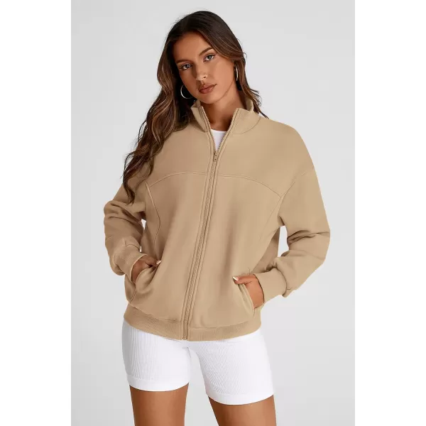 PRETTYGARDEN Womens 2024 Fall Fashion Full Zip Up Sweatshirt Long Sleeve Loose Fit Trendy Casual Jacket with PocketsKhaki