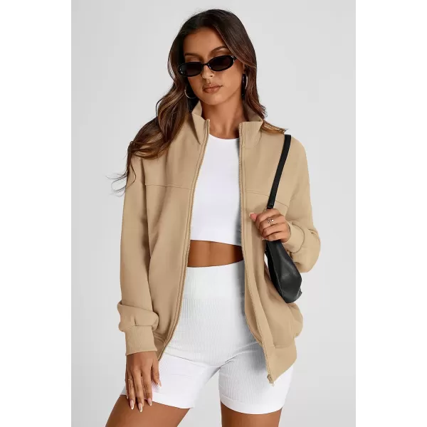 PRETTYGARDEN Womens 2024 Fall Fashion Full Zip Up Sweatshirt Long Sleeve Loose Fit Trendy Casual Jacket with PocketsKhaki