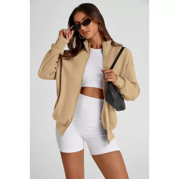 PRETTYGARDEN Womens 2024 Fall Fashion Full Zip Up Sweatshirt Long Sleeve Loose Fit Trendy Casual Jacket with PocketsKhaki
