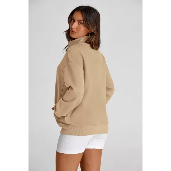 PRETTYGARDEN Womens 2024 Fall Fashion Full Zip Up Sweatshirt Long Sleeve Loose Fit Trendy Casual Jacket with PocketsKhaki