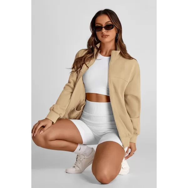 PRETTYGARDEN Womens 2024 Fall Fashion Full Zip Up Sweatshirt Long Sleeve Loose Fit Trendy Casual Jacket with PocketsKhaki