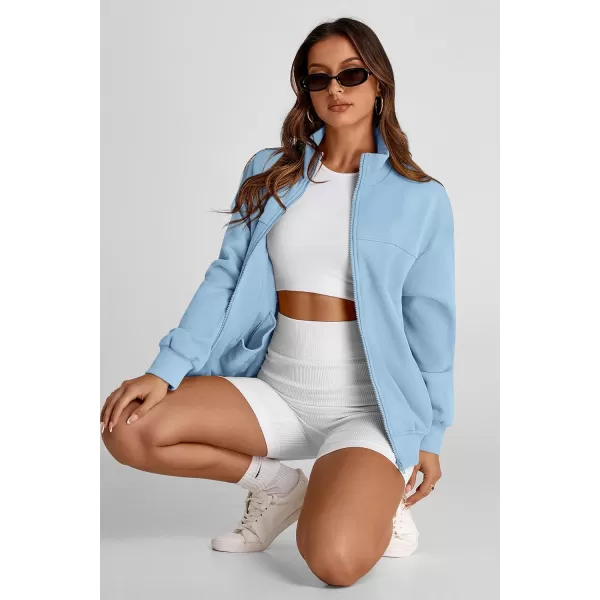 PRETTYGARDEN Womens 2024 Fall Fashion Full Zip Up Sweatshirt Long Sleeve Loose Fit Trendy Casual Jacket with PocketsLight Blue