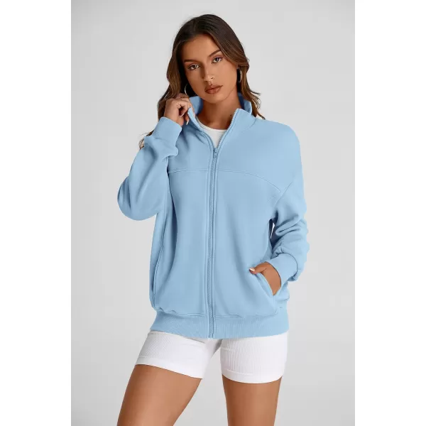 PRETTYGARDEN Womens 2024 Fall Fashion Full Zip Up Sweatshirt Long Sleeve Loose Fit Trendy Casual Jacket with PocketsLight Blue