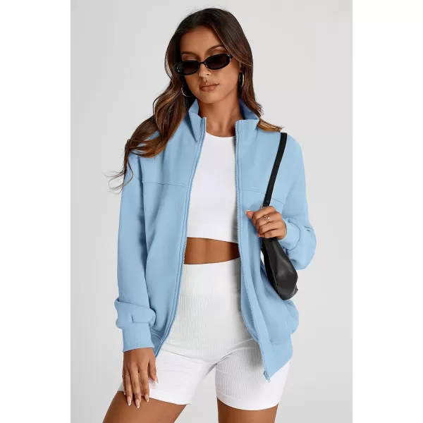 PRETTYGARDEN Womens 2024 Fall Fashion Full Zip Up Sweatshirt Long Sleeve Loose Fit Trendy Casual Jacket with PocketsLight Blue
