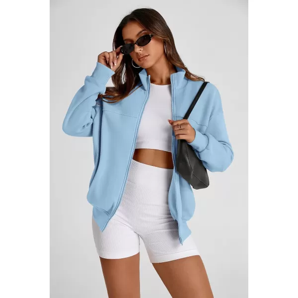 PRETTYGARDEN Womens 2024 Fall Fashion Full Zip Up Sweatshirt Long Sleeve Loose Fit Trendy Casual Jacket with PocketsLight Blue