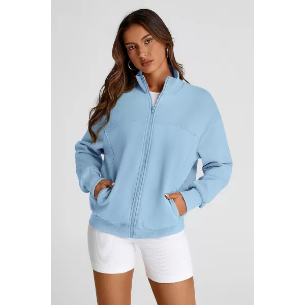 PRETTYGARDEN Womens 2024 Fall Fashion Full Zip Up Sweatshirt Long Sleeve Loose Fit Trendy Casual Jacket with PocketsLight Blue