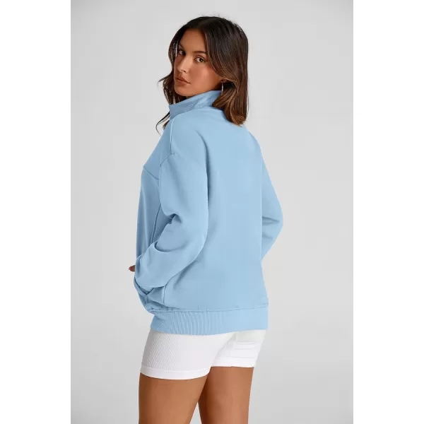 PRETTYGARDEN Womens 2024 Fall Fashion Full Zip Up Sweatshirt Long Sleeve Loose Fit Trendy Casual Jacket with PocketsLight Blue