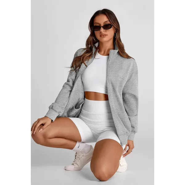 PRETTYGARDEN Womens 2024 Fall Fashion Full Zip Up Sweatshirt Long Sleeve Loose Fit Trendy Casual Jacket with PocketsLight Grey