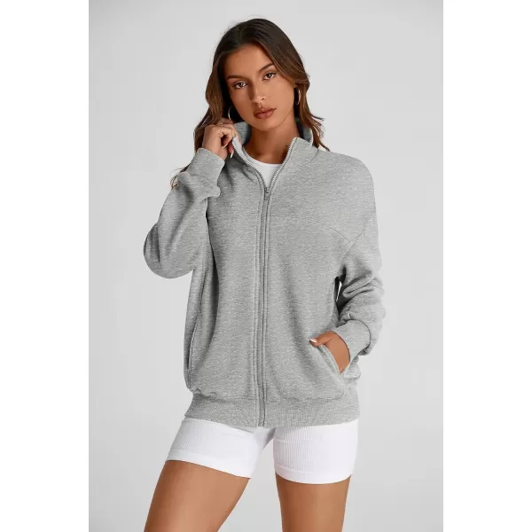 PRETTYGARDEN Womens 2024 Fall Fashion Full Zip Up Sweatshirt Long Sleeve Loose Fit Trendy Casual Jacket with PocketsLight Grey