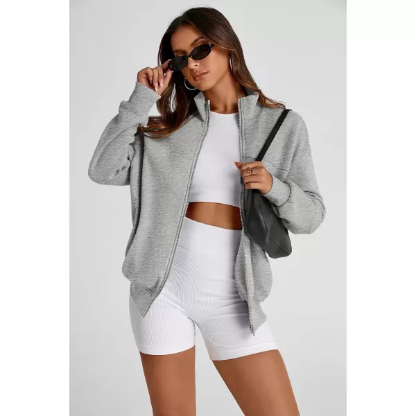 PRETTYGARDEN Womens 2024 Fall Fashion Full Zip Up Sweatshirt Long Sleeve Loose Fit Trendy Casual Jacket with PocketsLight Grey