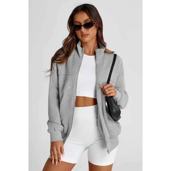 PRETTYGARDEN Womens 2024 Fall Fashion Full Zip Up Sweatshirt Long Sleeve Loose Fit Trendy Casual Jacket with PocketsLight Grey
