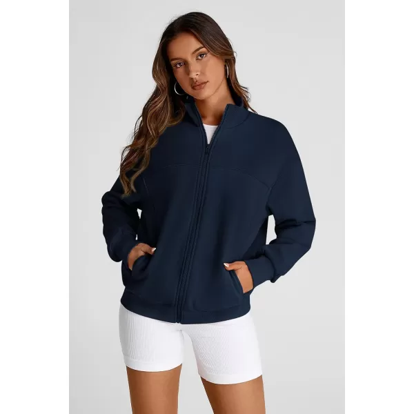 PRETTYGARDEN Womens 2024 Fall Fashion Full Zip Up Sweatshirt Long Sleeve Loose Fit Trendy Casual Jacket with PocketsNavy
