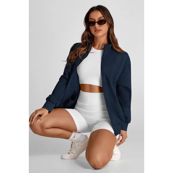 PRETTYGARDEN Womens 2024 Fall Fashion Full Zip Up Sweatshirt Long Sleeve Loose Fit Trendy Casual Jacket with PocketsNavy