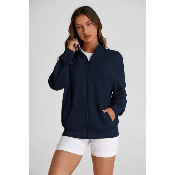PRETTYGARDEN Womens 2024 Fall Fashion Full Zip Up Sweatshirt Long Sleeve Loose Fit Trendy Casual Jacket with PocketsNavy