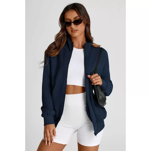 PRETTYGARDEN Womens 2024 Fall Fashion Full Zip Up Sweatshirt Long Sleeve Loose Fit Trendy Casual Jacket with PocketsNavy