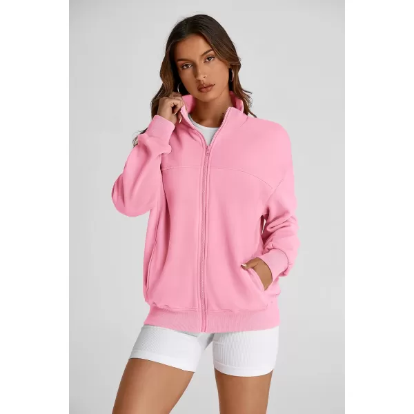 PRETTYGARDEN Womens 2024 Fall Fashion Full Zip Up Sweatshirt Long Sleeve Loose Fit Trendy Casual Jacket with PocketsPink
