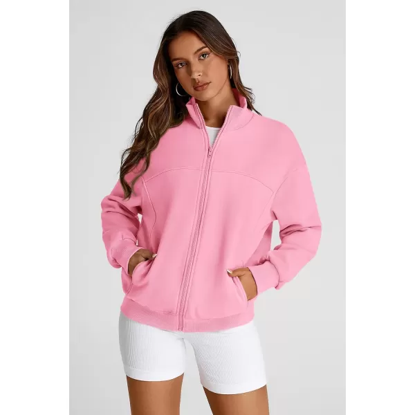 PRETTYGARDEN Womens 2024 Fall Fashion Full Zip Up Sweatshirt Long Sleeve Loose Fit Trendy Casual Jacket with PocketsPink