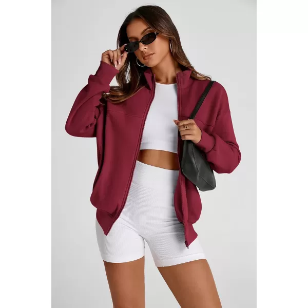PRETTYGARDEN Womens 2024 Fall Fashion Full Zip Up Sweatshirt Long Sleeve Loose Fit Trendy Casual Jacket with PocketsWine Red