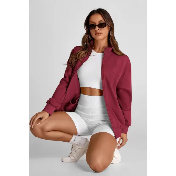 PRETTYGARDEN Womens 2024 Fall Fashion Full Zip Up Sweatshirt Long Sleeve Loose Fit Trendy Casual Jacket with PocketsWine Red