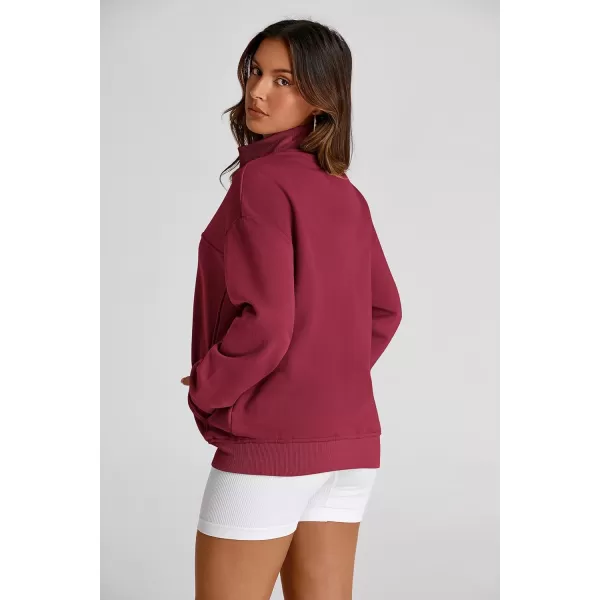 PRETTYGARDEN Womens 2024 Fall Fashion Full Zip Up Sweatshirt Long Sleeve Loose Fit Trendy Casual Jacket with PocketsWine Red