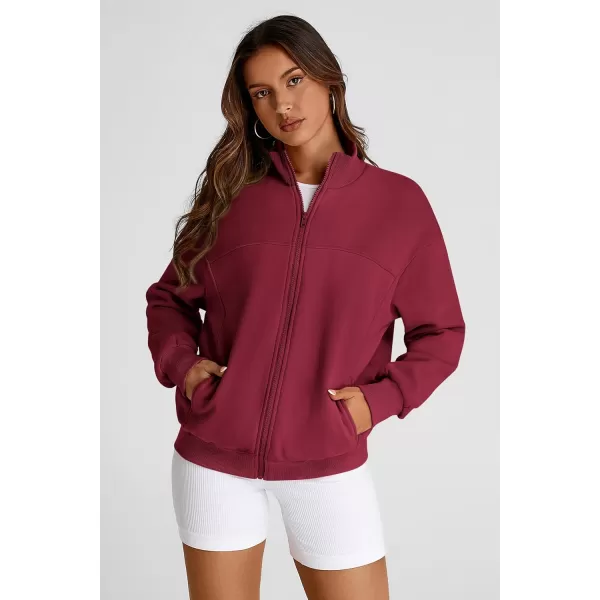 PRETTYGARDEN Womens 2024 Fall Fashion Full Zip Up Sweatshirt Long Sleeve Loose Fit Trendy Casual Jacket with PocketsWine Red