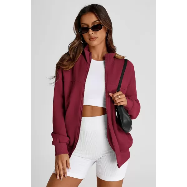 PRETTYGARDEN Womens 2024 Fall Fashion Full Zip Up Sweatshirt Long Sleeve Loose Fit Trendy Casual Jacket with PocketsWine Red