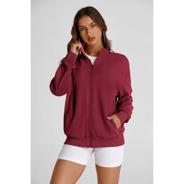 PRETTYGARDEN Womens 2024 Fall Fashion Full Zip Up Sweatshirt Long Sleeve Loose Fit Trendy Casual Jacket with PocketsWine Red