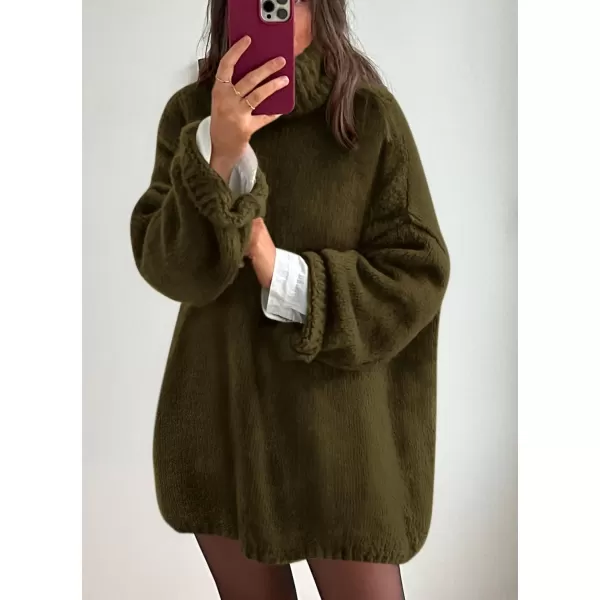 PRETTYGARDEN Womens 2024 Fall Knit Sweater Casual Long Sleeve Turtleneck Loose Chunky Pullover TopsArmy Green