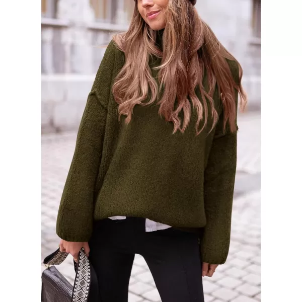 PRETTYGARDEN Womens 2024 Fall Knit Sweater Casual Long Sleeve Turtleneck Loose Chunky Pullover TopsArmy Green