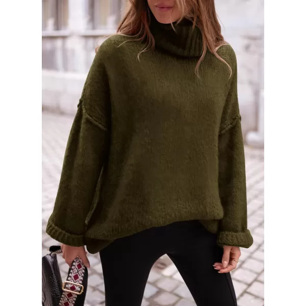 PRETTYGARDEN Womens 2024 Fall Knit Sweater Casual Long Sleeve Turtleneck Loose Chunky Pullover TopsArmy Green