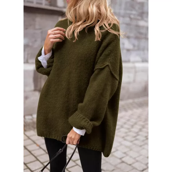 PRETTYGARDEN Womens 2024 Fall Knit Sweater Casual Long Sleeve Turtleneck Loose Chunky Pullover TopsArmy Green