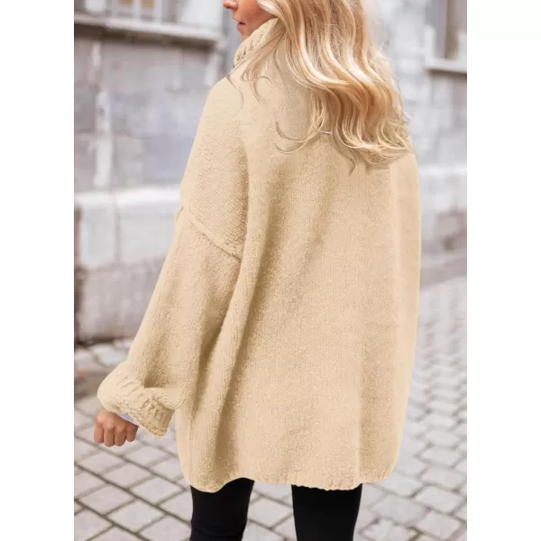 PRETTYGARDEN Womens 2024 Fall Knit Sweater Casual Long Sleeve Turtleneck Loose Chunky Pullover TopsBeige