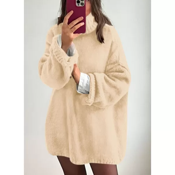 PRETTYGARDEN Womens 2024 Fall Knit Sweater Casual Long Sleeve Turtleneck Loose Chunky Pullover TopsBeige